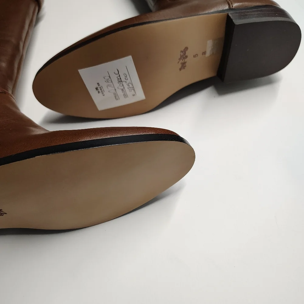 Coach Linette Riding Boots Cognac Calf Leather Tall Boots Size 5M NIB